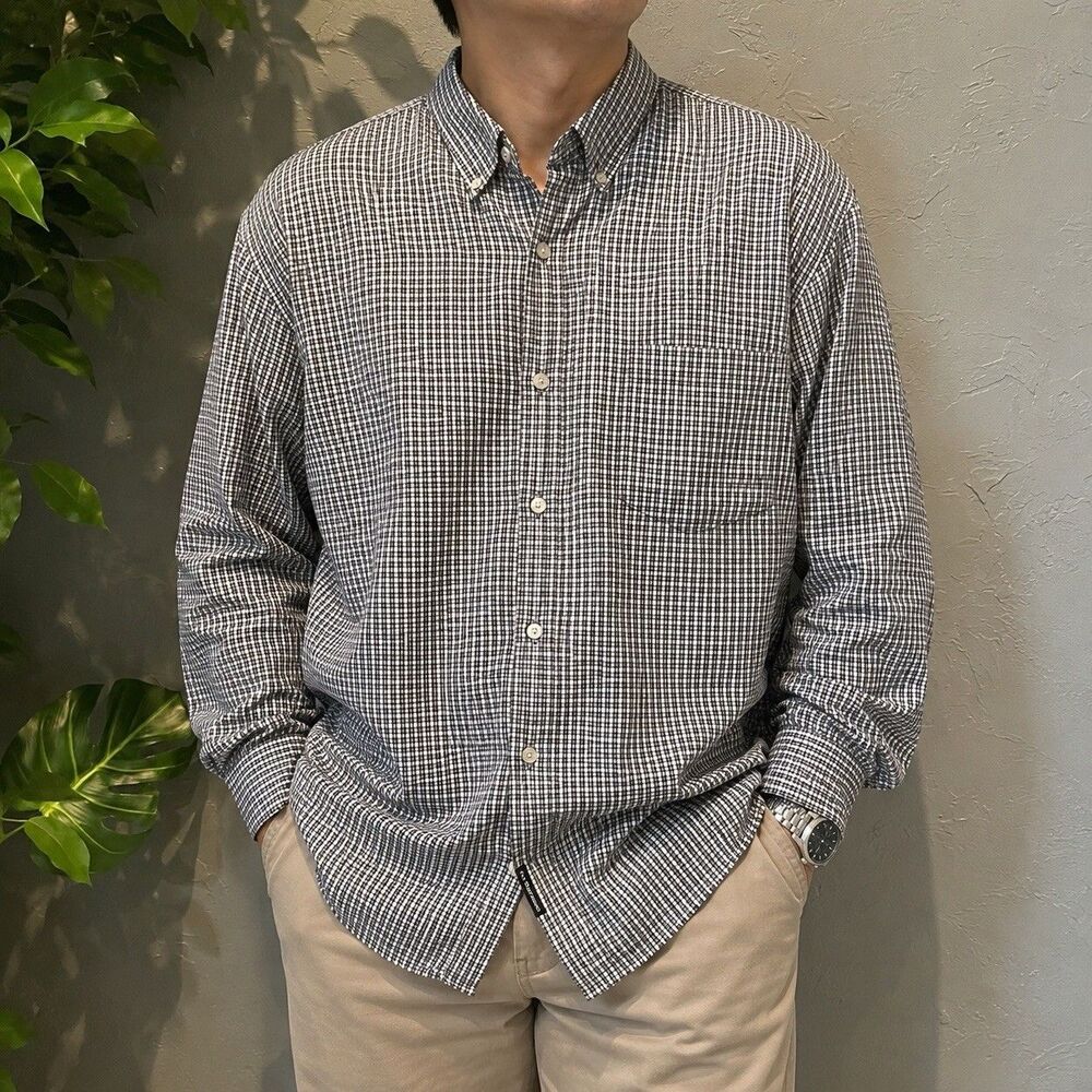 U.S. Expedition Mens XL Blue White Check Button Down Shirt Preppy Dadcore